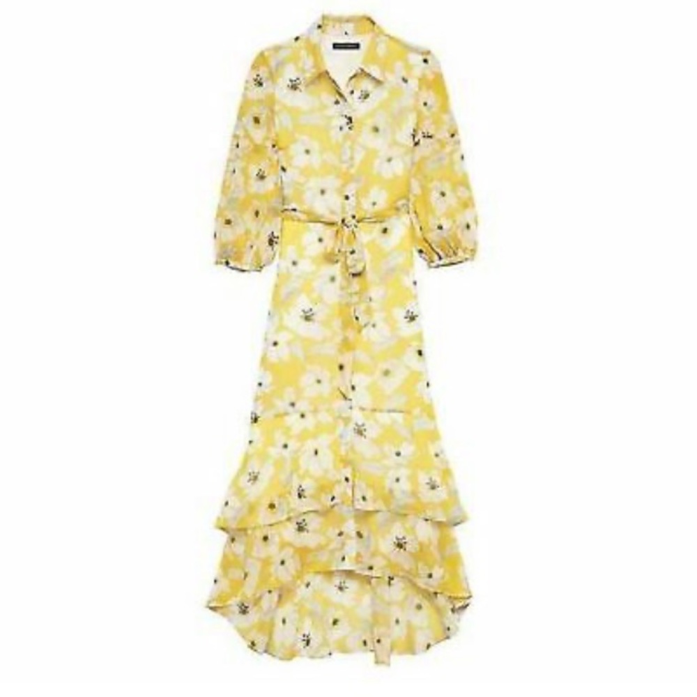 BR Floral Tiered High/Low Shirt Dress